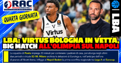 LBA:VIRTUS BOLOGNA IN VETTA, BIG MATCH ALL’OLIMPIA SUL NAPOLI